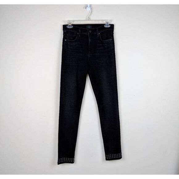 Citizens of Humanity Black Studded Rocket Ankle High Rise Skinny Jeans Size 26 - Picture 4 of 11